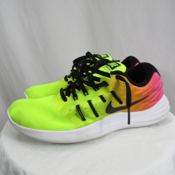 neon green and pink nike shoes